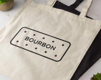Bourbon Biscuit Tote Bag Funny Novelty Cotton Shopper Bag Long Handle Tote British Biscuit Foodie Gift Reusable Eco Bag Tea Lover Gift