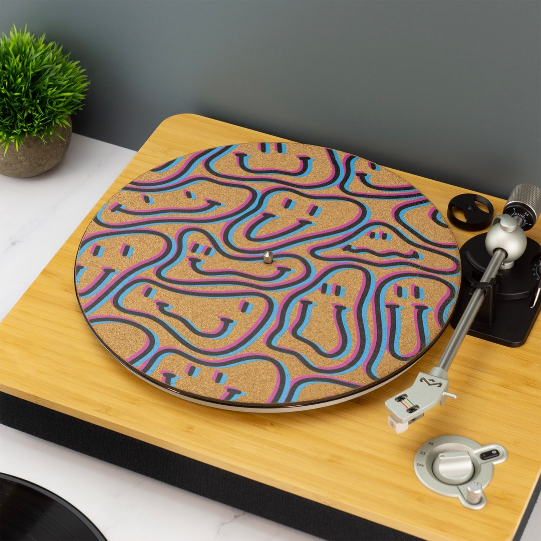 Smiley Face Glitch Effect Record Player Slip Mat Turntable DJ Slip Mat