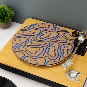 Smiley Face Glitch Effect Record Player Slip Mat TurnTable DJ Slip Mat