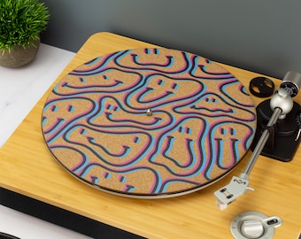 Smiley Face Glitch Effect Record Player Slip Mat TurnTable DJ Slip Mat