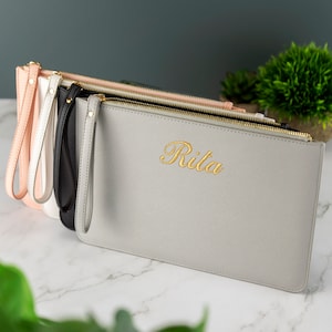 Personalisierte Braut Clutch Tasche Brautjungfer Brautgeschenk Flache Zubehör Beutel Make-up Tasche Gestickte Name Initialen Benutzerdefinierte Tasche