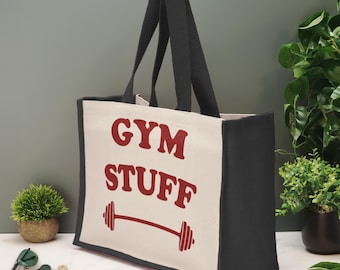 Gym Stuff Tote Bag Funny Novelty Jute Shopping Bag Gym Kit Bag Workout Gift Reusable Eco Bag Birthday Christmas Gift Fitness Weightlifting