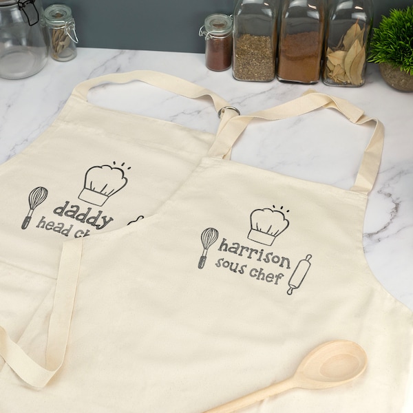 Personalised Child and Adult Name Apron Baking Custom Name Home Cooking Baking Flowers Kids Matching Aprons