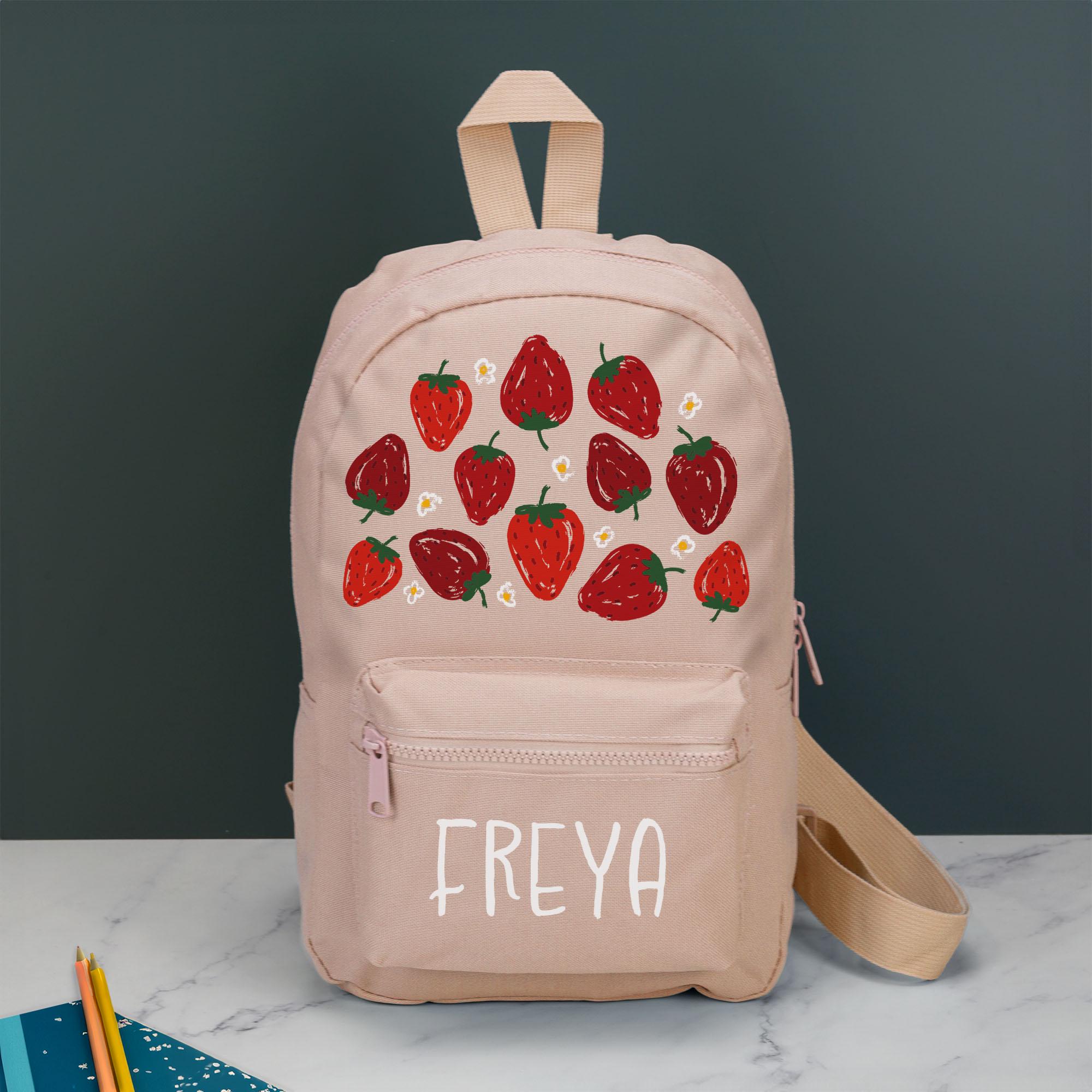 Personalisiertes Kindergarten-Rucksack Für Mädchen – Erdbeer-Design, 28 X 23 Cm, Leicht & Mit Namensstickerei