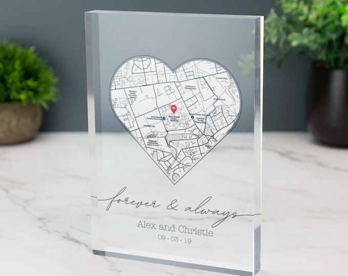 Where We First Met Personalised Heart Map Print of City Custom Acrylic Block Any Location First Date Where It All Began Anniversary Gift