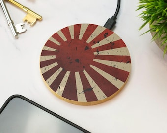 Rising Sun Flag Wireless Charger Wooden Japanese Retro Design Japan Style Desk Accessory Gift