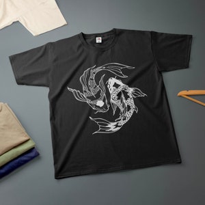 Koi Fish Yin Yang T-Shirt Ink Drawing Various Sizes & Colours Tee