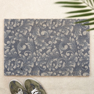 Floral Damask Pattern Brush Door Mat