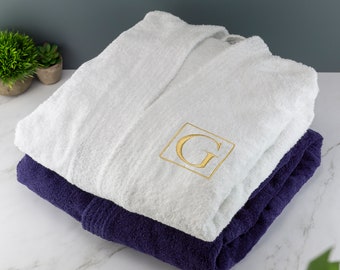 Personalised Embroidered Bath Robe Custom Dressing Gown Towelling Robe with Initial Monogram