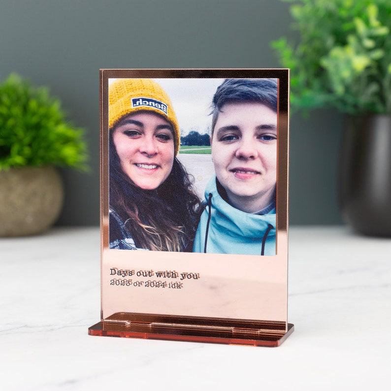 Personalised Photo Print Plaque With Custom Message Rose Gold Mirror