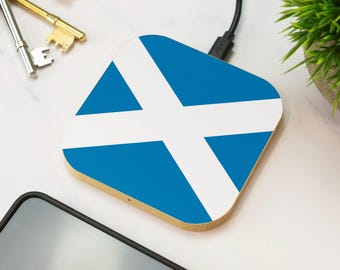 Scottish Flag Wireless Charger Wooden Scotland Saltire Design Celtic Retro Desk Accessory Gift