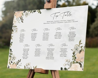 Personalised Wedding Table Plan Layout Sign Foliage Acrylic Poster Print Entrance Wedding Decor Floral Design