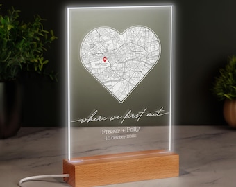 Where We First Met | Personalised Heart Map Print of City | LED Light Sign | Any Location First Date Where It All Began Anniversary Gift