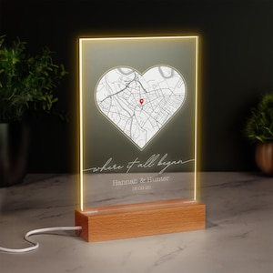 Wo wir uns das erste Mal trafen | Personalisierte Herzkarte von Stadt | LED-Leuchtschild | Jeder Ort Erstes Datum, wo alles begann Jubiläumsgeschenk