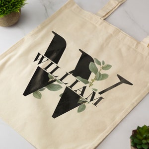 Personalised Monogram Letter Name Tote Bag Custom Name Bag Botanical Flowers Several Colours Available image 2
