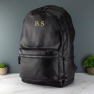 Sac à dos unisexe en cuir PU brodé avec initiales du nom Cartable de travail pour ordinateur portable avec bretelles réglables