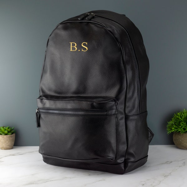 Sac à dos en cuir unisexe brodé avec initiales de nom, sac d'école pour ordinateur portable de travail avec bretelles réglables