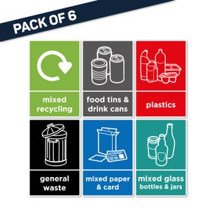 6x Recycling Etiketten Mülleimer Aufkleber Home Office Küche 150 mm