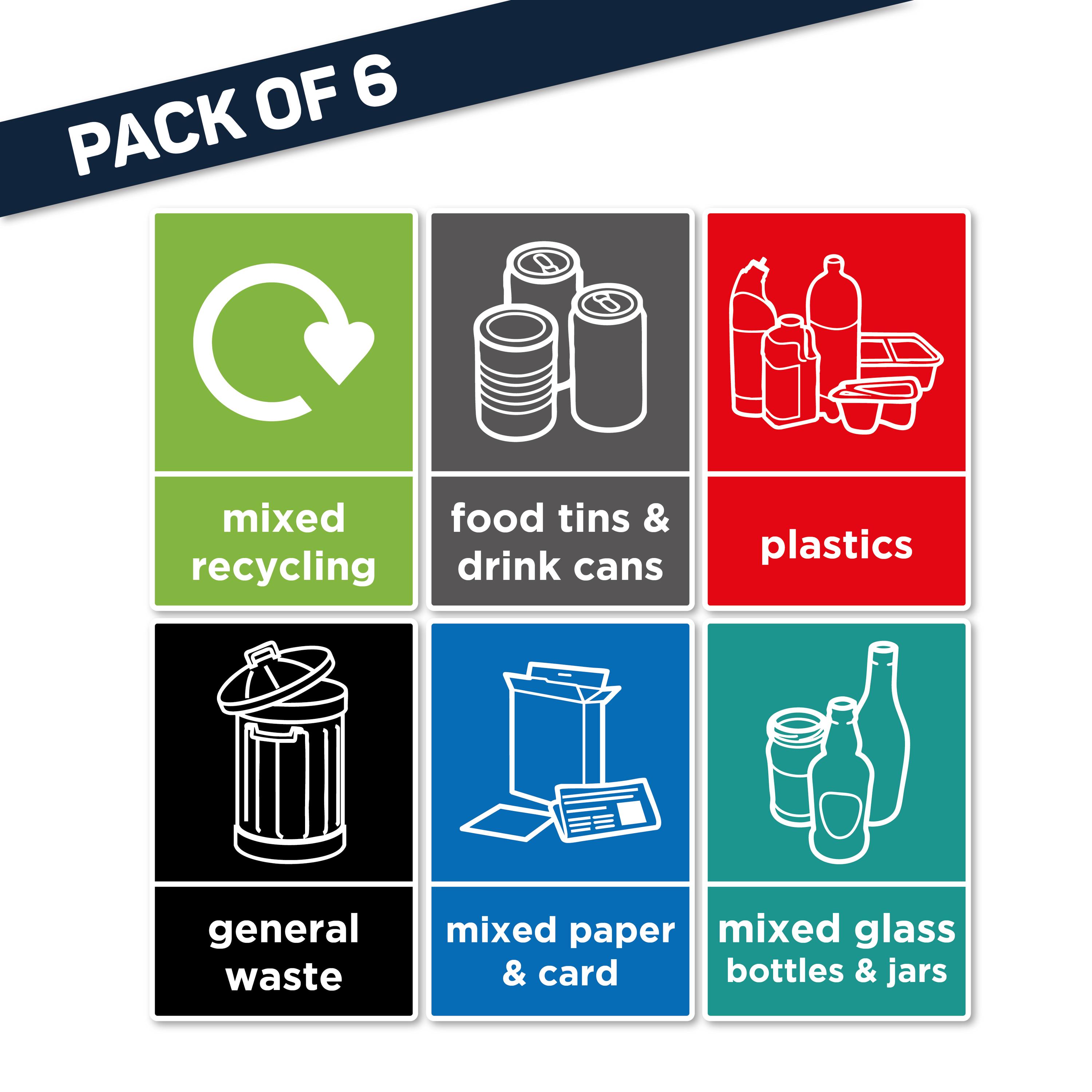 Recyclebles Label 6x Mixed Recycling Labels Bin Stickers Home Office Kitchen 150mm - Etsy UK
