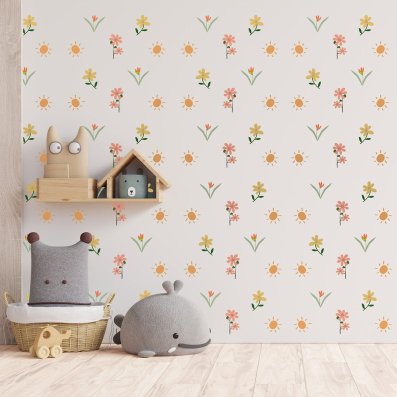 Flowers & Sun Vinyl Wall Art Stickers Decals Kids Room Children's