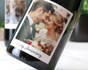 Custom Photo Wine Label Sticker Couples Birthdays Anniversary Wedding Personalised Picture Gift also works with Prosecco Champagne