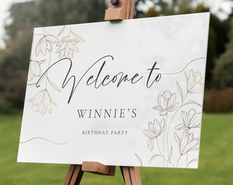Letrero de bienvenida personalizado para eventos, impresión acrílica con follaje, decoración para la entrada del evento - Diseño 2