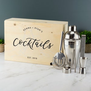 Personalised Cocktail Set Complete with Custom Printed Box Home Bar Enthusiasts Drink Set Design 3
