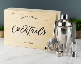 Personalised Cocktail Set Complete with Custom Printed Box Home Bar Enthusiasts Drink Set Design 3