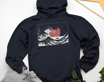 Japanese Wave and Sun Hoodie Various Size Colour Ireland