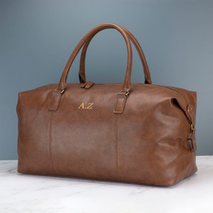 Personalised Mens Leather Holdall Bag Black or Brown - 30 Litre Weekend Travel Bag Embroidered with Initials