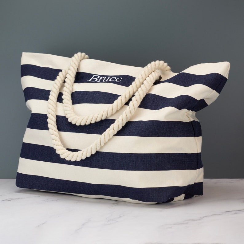 Sac de plage personnalisé en toile nautique Sac de plage brodé personnalisé Navy/Natural