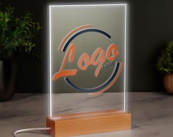 Custom LED Business Sign Company Logo Desk Display Printed Acrylic Plaque Office Decor Trade Show