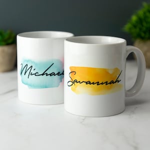 Personalisierte Name Tee Kaffeetasse Aquarell Effekt mit Name - Kaffee Liebhaber Geschenkidee Geburtstag Teetasse