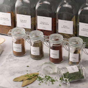Herbs & Spices Jar Labels - Kitchen Pantry Storage Labels - Minimalist Black and White Decals