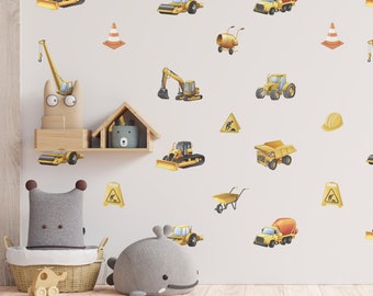 Construction Vehicles Vinyl Wall Art Stickers Decals Kids Room Children's Bedroom