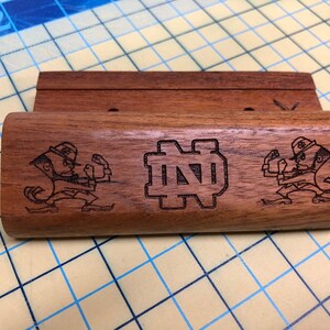 Big Green Egg Laser Engraved Image of the Notre Dame Logo OEM Replacment Made with African Teak!