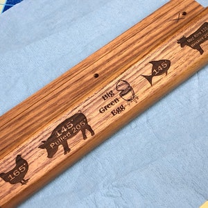 Big Green Egg OEM Replacment Handle Made with Laser Engraved W/Cooking Temp Guide Images Made with African Teak!