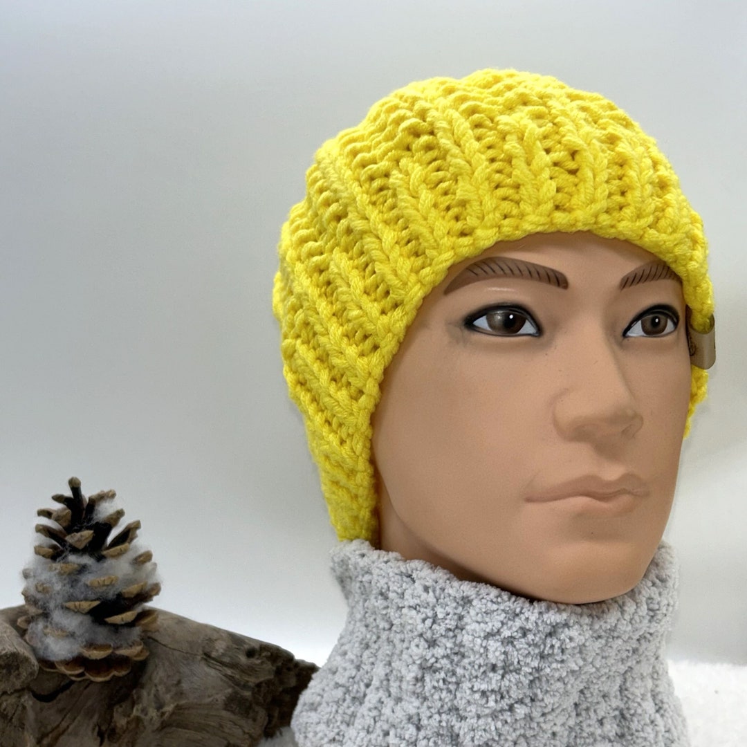NEON YELLOW BEANIE Hat, Chunky Knit Beanie for Men, Luxury Beanie Hats