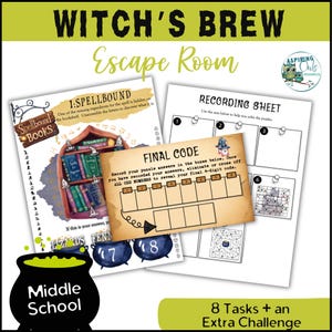 Hexengebräu Halloween Escape Room Crack the Code Spiel Druckbares Kinderspiel