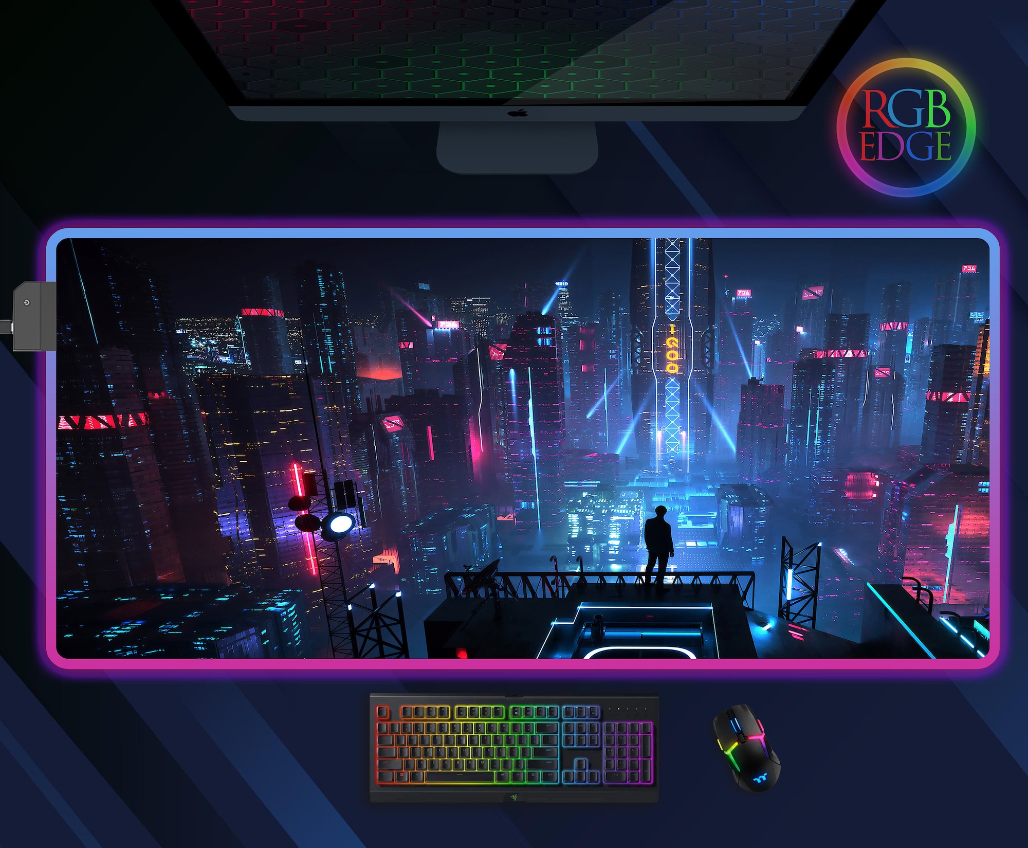 Discover RGB Gaming Desk Mat - Night City Futuristic Mousepad - Led Neon Desk Pad - Cute Gamer Mousemat - XXL Desk Mat