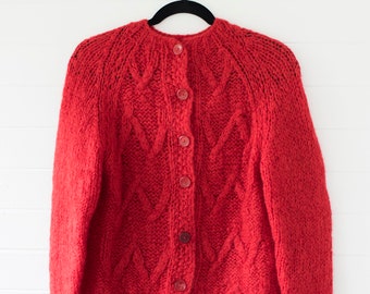 red angora cardigan