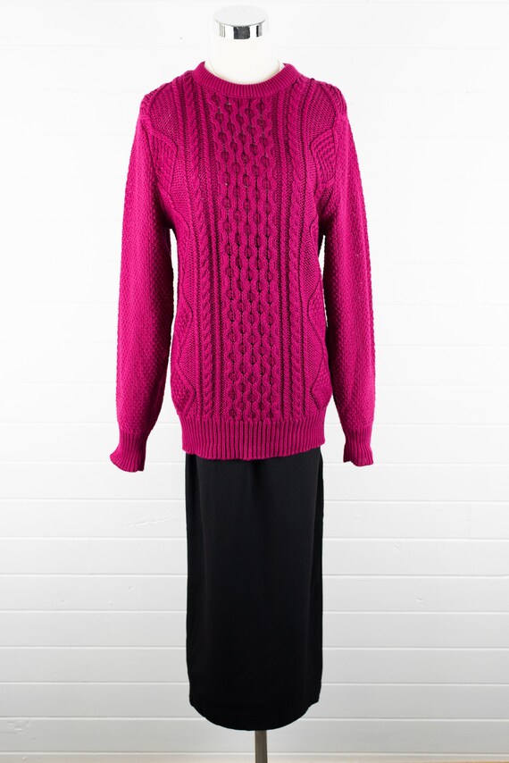 Cotton Cable Knit Sweater in Magenta 