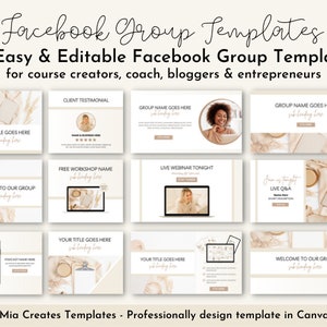 Plantillas para grupos de Facebook, plantillas editables de Canva, plantillas para publicaciones de Facebook, plantillas para paquetes de Facebook, plantillas para redes sociales