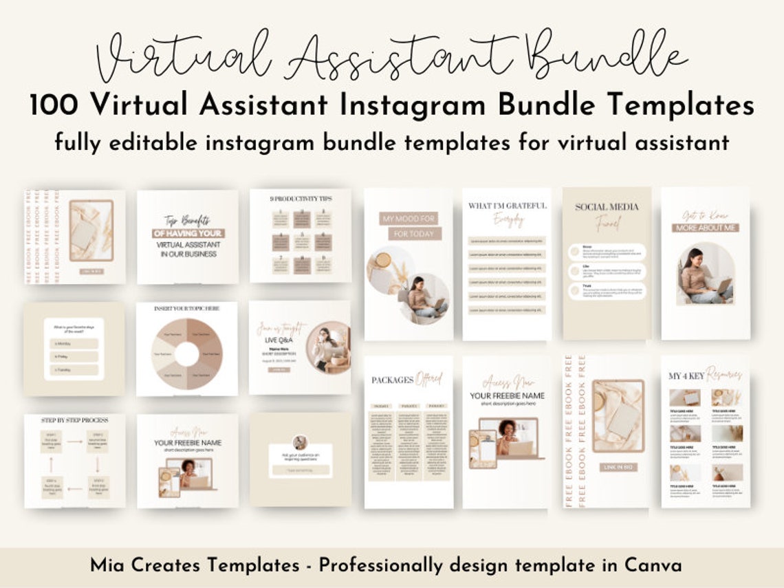 Virtual Assistant Template Bundle VA Instagram Templates - Etsy
