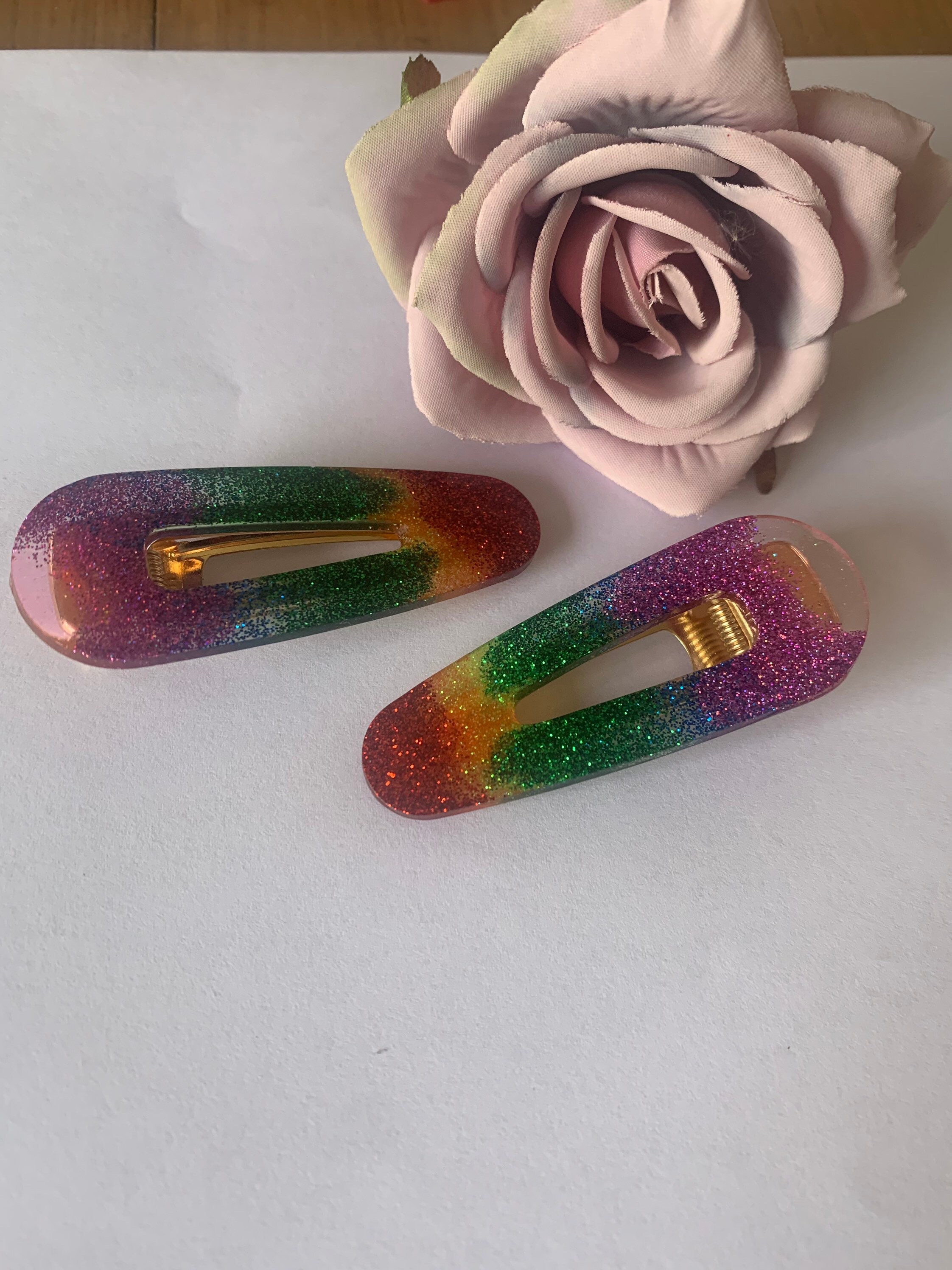 Resin hair clips set of two rainbow lgbtq custom made epoxy Etsy