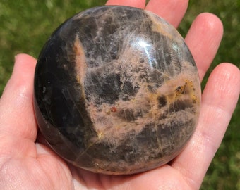 Black Moonstone Palm Stone – Large Polished Feldspar Crystal – 5.4 oz Worry Stone