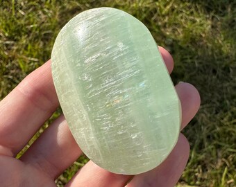 Caribbean Calcite Palm Stone for Calming Creativity, Worry Stone, Healing Stone, Blue Calcite Stone, Metaphysical Gift