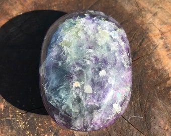 Rainbow Fluorite Palm Stone – Polished Fluorite Crystal for Clarity and Calm