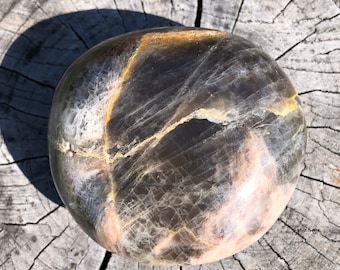 Black Moonstone Palm Stone - Mystical Energy, Intuition, Lunar Magic