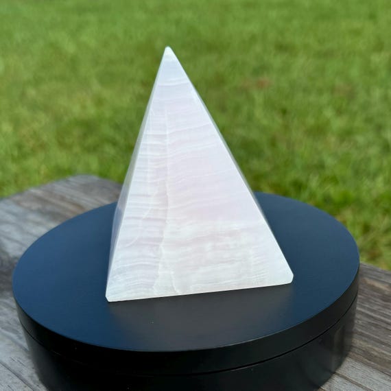 Pink Mangano Calcite Pyramid, UV Reactive Pink Calcite Crystal, Large Polished Crystal Pyramid